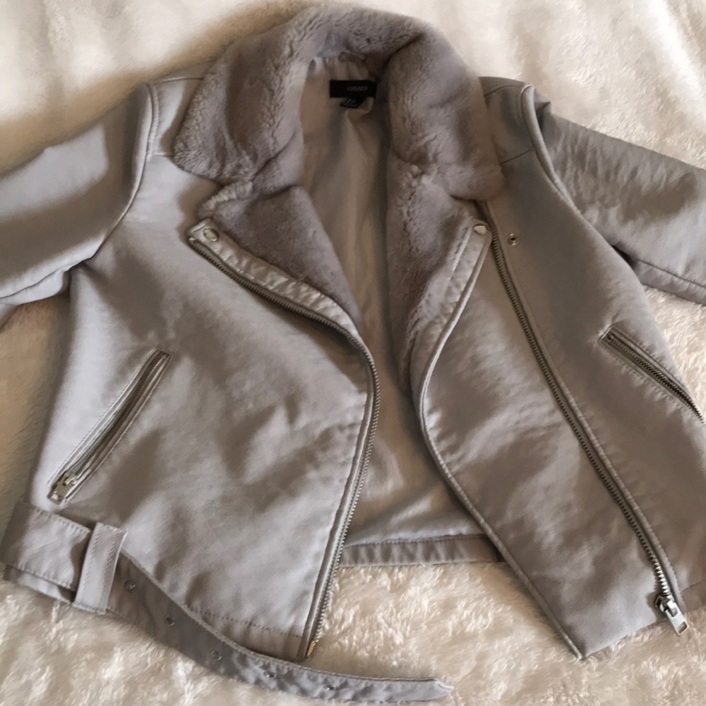 Grey leather fur jacket